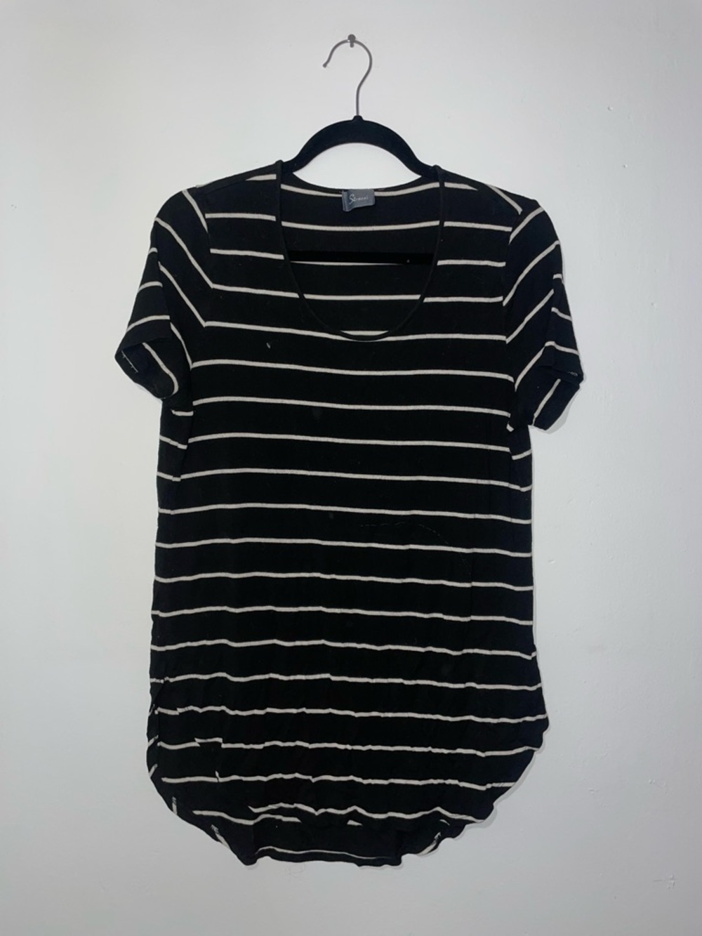 Striped Black Scoop-Neck Short Sleeve Tee
